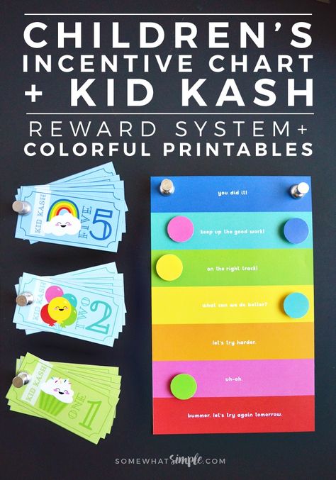 These colorful Child Behavior Chart + Kid Kash Printables are such a great way for kids to visually see how they're doing! via @somewhatsimple Toddler Behavior Management, Home Behavior Charts, Discipline Chart, Classroom Behavior Chart, Behavior Chart Toddler, Activity Binder, Reward System For Kids, Kid Printables, Good Behavior Chart