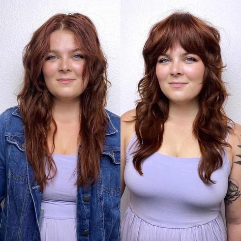 21 Most Flattering Long Hairstyles for Round Faces (2022 Trends) Cabelo Plus Size, Long Hairstyles For Round Faces, Short Face, Chubby Face Haircuts, Hairstyle For Chubby Face, Long Shag Haircut, Bangs For Round Face, Face Frame, Hair Appointment