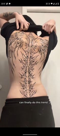 Tattoos And There Meanings, Alt Back Tattoo, Cyberciligism Tattoo Back, Cool Side Tattoos, Back Tattoo Cybersigilism, Grunge Back Tattoo, Cybersigilism Spine Tattoo, Skeleton Back Tattoo, Cybersigilism Back Tattoo