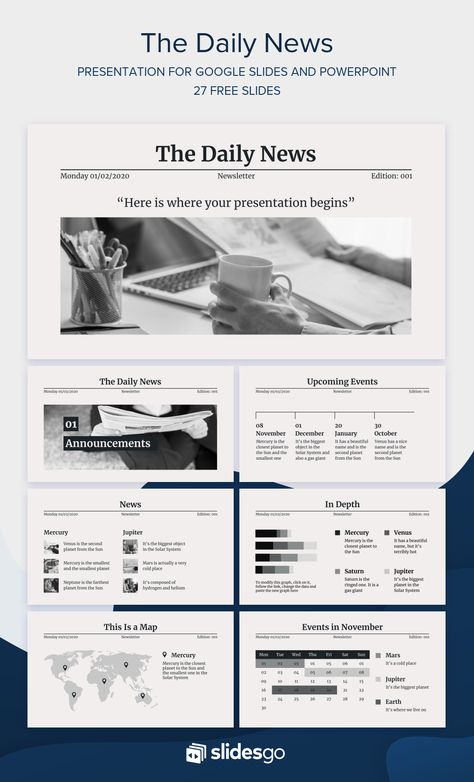 Newspaper Ppt Template, Newspaper Presentation, Newspaper Powerpoint, News Presentation, Mẫu Power Point, Theme Powerpoint, Ppt Template Design, Presentation Slides Design, 포트폴리오 레이아웃