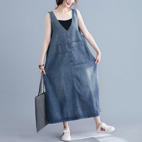 Denim Dresses Online, Sleeveless Denim Dress, Seasons Autumn, Retro Jeans, Womens Denim Dress, Midi Shift Dress, Sleeveless Short Dress, Womens Shift Dresses, V Neck Midi Dress