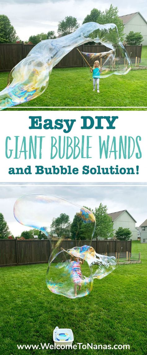 Homemade Bubble Wands, Giant Bubble Solution, Giant Bubble Recipe, Big Bubble Wand, Bubble Station, Whimsy Wedding, Bubble Diy, Giant Bubble Wands, Bubble Recipe