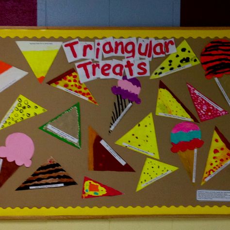 Geometry Bulletin Board-Types of triangles Area Of Triangles Anchor Chart, Types Of Triangles Project, Geometry Bulletin Board, Congruent Triangles Project, Quadrilateral Anchor Chart 3rd, Triangle Congruence Activity, Types Of Triangles, Triangle Math, Triangles Activities