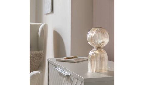 Buy Habitat Globe Ribbed Glass Table Lamp - Champagne | Table lamps | Habitat Champagne Table, Glass Bedside Table, Ribbed Glass, Glass Table Lamp, Glass Table, To Shine, Glass Collection, Bedside Table, Table Lamps