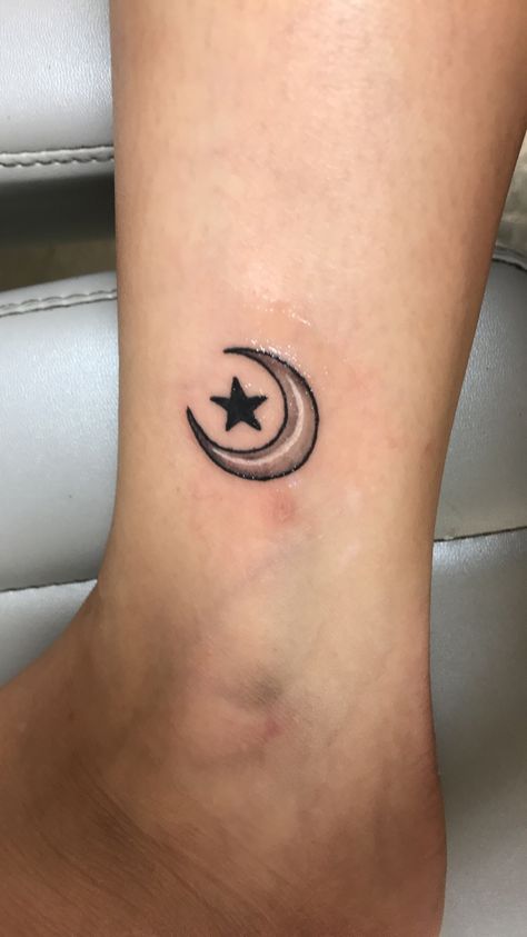 Crescent Moon And Star Tattoo, Moon And Star Tattoo, Crescent Moon And Star, Star Tattoo, Moon And Star, Star Tattoos, Crescent Moon, Fish Tattoos, Jesus Fish Tattoo