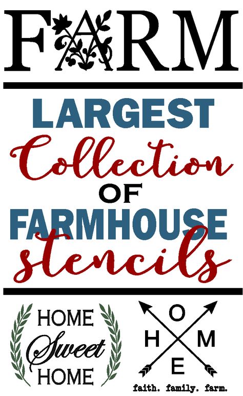 Love the Magnolia House farmhouse style? Our stencil collection 30+ farmhouse stencil designs is an inexpensive way to transform your home into a farmhouse style decor. Farmhouse stencils come with instructions and a practice stencil.  Super easy and inexpensive. #farmhousestencils House Farmhouse Style, Farmhouse Stencils, Free Stencils Printables Templates, Stencils Printables Templates, Farmhouse Printables, Magnolia House, Free Stencils Printables, Farmhouse Living Room Furniture, Cricut Stencils