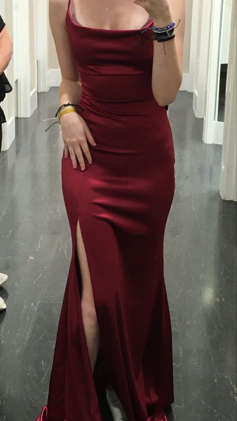 graduation dress elegant red dress fancy aesthetic piercings Dresses For Olive Skin Tone, Floor Length Red Dress, Dark Cherry Red Prom Dress, Dark Red Satin Prom Dress, Deep Red Formal Dress, Dark Red Dress Formal, Deep Red Prom Dresses, Prom Dress Inspiration Red, Grad Dresses Red