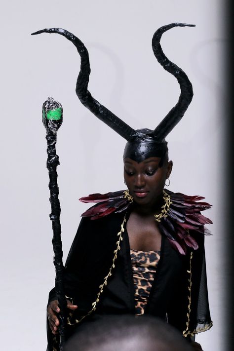 Black female model maleficent cosplay Black Maleficent, Maleficent Cosplay, Female Model, Maleficent, Beautiful Outfits, Buddha Statue, Black Women, Wonder Woman, Queen