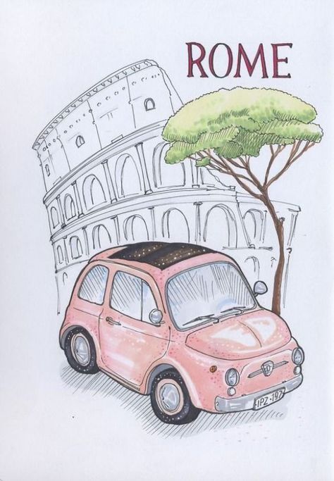 Road Trip Drawing Ideas, Best Travel Journals, Rome Trip, Travel Art Journal, Travel Drawing, Travel Sketches, Travel Illustration, Urban Sketching, Travel Scrapbook