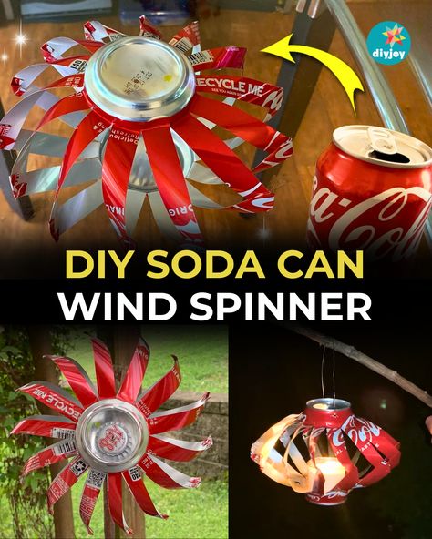 Want to recycle soda cans? Turn them into this beautiful wind spinner! Find the step-by-step instructions here. Soda Can Top Crafts, Soda Can Diy Projects, Beer Can Wind Chimes Diy, Soda Can Ornaments, Pop Can Tab Crafts, Diy Wind Spinners, Coke Can Crafts, Recycling Cans, Wind Spinners Diy