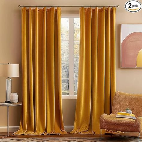 Amazon.com: MIULEE Velvet Curtains 84 inches 2 Panels - Luxury Blackout Curtains for Bedroom Living Room Thermal Insulated Fall Decor Super Soft Window Drapes Rod Pocket & Back Tab, Mustard Yellow : Home & Kitchen Fall Curtains Living Rooms, Yellow Curtains Bedroom, Yellow Curtains Living Room, Velvet Curtains Bedroom, Velvet Curtains Living Room, Faith Like A Mustard Seed, Mustard Yellow Curtains, Yellow Decor Living Room, Gold Drapes