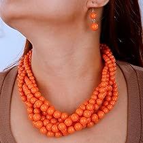 Orange Clothing, Necklace Prom, Twisted Necklace, Gatsby Themed Party, Twist Beads, Necklace Colorful, Prom Jewelry, Chunky Beads, Cluster Necklace