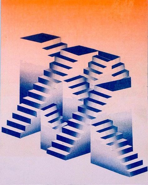 ‘Endless Stairs’ A print from almost three years ago when @printedgoods was still a Risograph printers a lot has changed since then. Stairs Illusion, Escher Stairs, Stairs Graphic, Endless Stairs, George Greaves, Stair Art, Adobe Dimension, Architectural Forms, Isometric Illustration