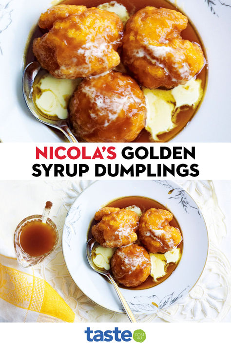 Golden syrup dumplings are easy to make and perfect for a cold winter's day. Golden Dumplings, Golden Syrup Dumplings Recipe, Suet Dumplings Recipe, Suet Dumplings Recipe Stew, Golden Syrup Pudding, Golden Syrup Dumplings, Winter Desserts, Dumpling Recipe, Golden Syrup