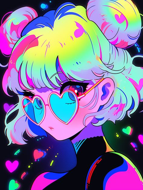 Colourful Anime, Colorful Art Style, Neon Cartoon Art, Anime Neon Aesthetic, Neon Anime Art, Neon Pink Anime Wallpaper, Anime Pop Art Bright Colors, Arte Cyberpunk, Digital Art Anime