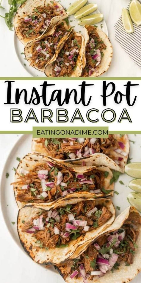 Copycat Chipotle Barbacoa, Easy Barbacoa Recipe, Barbacoa Beef Tacos, Instant Pot Barbacoa Beef, Instant Pot Barbacoa, Chipotle Barbacoa, Cilantro Lime Rice Recipe, Lime Rice Recipes, Copycat Chipotle