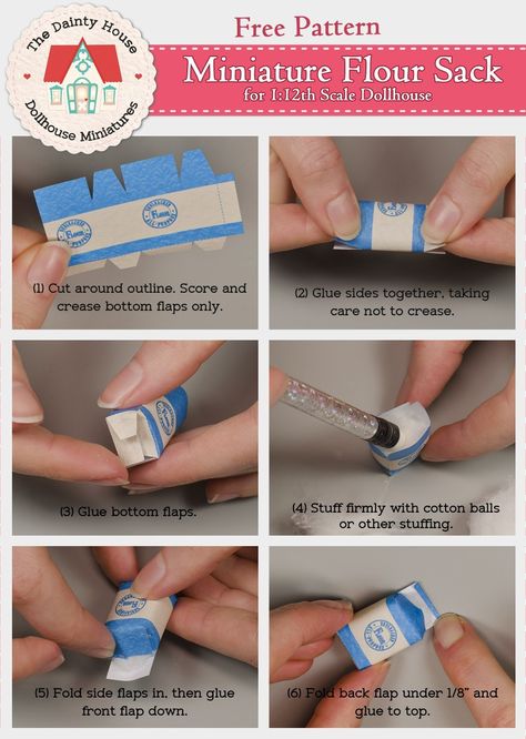 Miniature Flour Sack Diy, Diy Miniatures Tutorials Free Printable, Diy Mini Food For Dolls, Free Miniature Printables 1:6, Diy 1:12 Scale Dollhouse Accessories, 1/12 Miniatures, 1/6 Scale Printables Free, 1 6 Scale Miniatures Printables Free, Free Dollhouse Printables 1:12