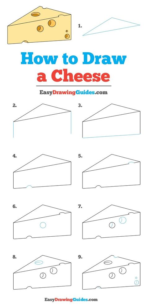 Easy Easy Drawings, Cheese Drawing, Cheese Wedge, Drawing Instructions, How To Draw Steps, Tutorial Drawing, Easy Drawing Tutorial, Drawing Lesson, Drawing Tutorials For Kids