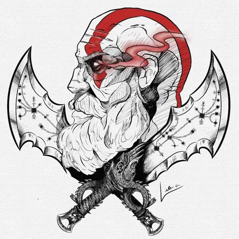 Kratos Blades Of Chaos Tattoo, Gaming Tattoo Designs, Kratos Artwork, Kratos Tattoo Ideas, Kratos Tattoo Design, Kratos Design, Kratos Sketch, Kratos Drawing, Kratos Art