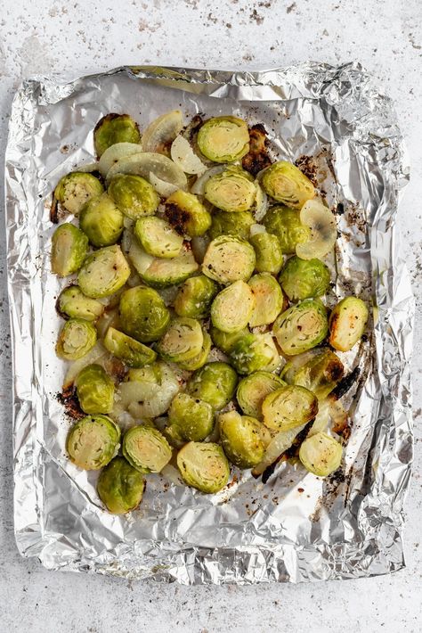 Tony's Grilled Brussels Sprouts (made in foil packs!) | Ambitious Kitchen How To Grill Vegetables, Grilled Vegetable Kabobs, Grilled Brussel Sprouts, Grill Vegetables, Grilling Vegetables, Vegetable Kabobs, Best Side Dish, Foil Packs, Vegan Grilling