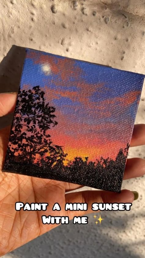 Painting Small Canvases, Shadow Painting Ideas Aesthetic, Sunset Aesthetic Painting, Mini Sunset Painting, Tripping Art, Diary Painting, Ocean Art Painting, Watercolor Typography, Canvas Art Quotes