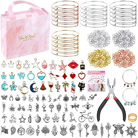 Amazon.com: 300Pcs Bangle Bracelets Making Kit, Thrilez Charm Bracelet Making Kit with Expandable Bangles, Charms, Jump Rings and Pliers for Jewelry Making Bangle Bracelets (with Gift Box and Tools) Cheap Bridesmaid Gifts, Bracelets Kit, Gifts For Siblings, Charm Bracelet Making, Cute Tiny Things, Charm Bangle Bracelets, Adjustable Wire Bracelet, Bracelets With Charms, Bracelet Making Kit