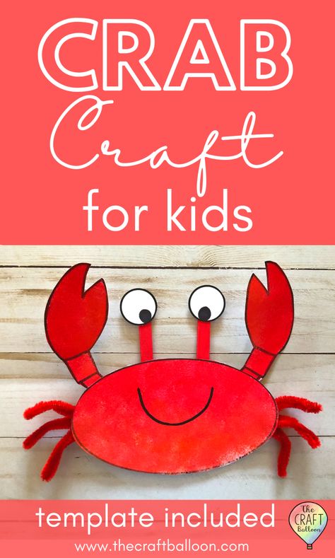 Crab Craft - The Craft Balloon Crab Craft Preschool, Crab Template, Crab Craft, Ocean Animal Crafts, Crab Crafts, Ocean Projects, Crab Art, Paper Bird, Frog Crafts