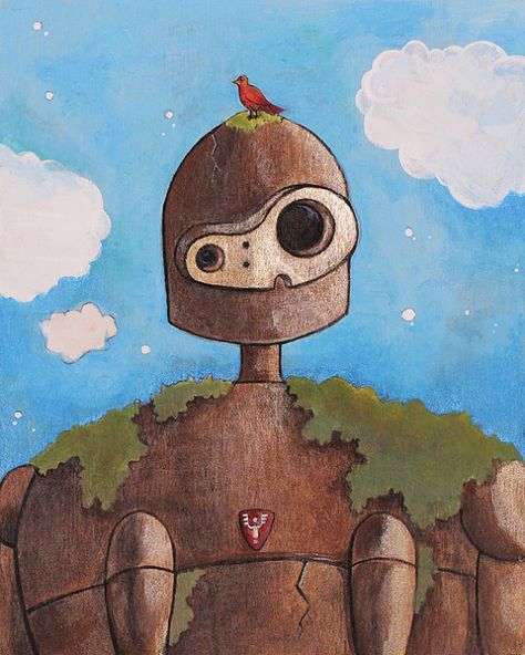 Laputa: Castle in the Sky Robot Acrylic Painting on Wood Panel (8x10) Miyazaki Tattoos, Robot Emotions, Movie Drawings, Ghibli Collection, Tatuaje Studio Ghibli, Hannah Owo, Art Studio Ghibli, Studio Ghibli Tattoo, Ghibli Tattoo