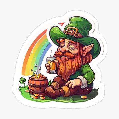 Get my art printed on awesome products. Support me at Redbubble #RBandME: https://www.redbubble.com/i/sticker/Cheerful-Leprechaun-with-Ale-and-Pot-of-Gold-St-Patrick-s-Day-Special-by-HubbyDesignz/159148767.EJUG5?asc=u Beer Stickers, Irish Folklore, Golden Coin, Funny Sticker, Rainbow Stickers, Pot Of Gold, St Patrick’s Day, Funny Stickers, St Patrick