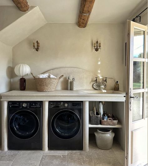 French Laundry Room, Closet In Bathroom, Stylish Laundry Room, Amber Lewis, French Laundry, French Home, Amber Interiors, Mediterranean Home, Laundry Mud Room