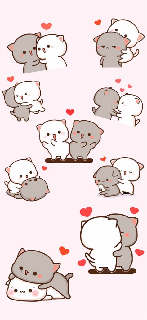 Cute Cartoon Doodles, Gomu Peachu Image, Chibi Cats Wallpapers, Cute Drawings For Boyfriend, Mochi Cat Wallpaper, Mochi Cat, Bubu Dudu Cute Images, Cat Couple Drawing, Cats In Love Drawing Aesthetic