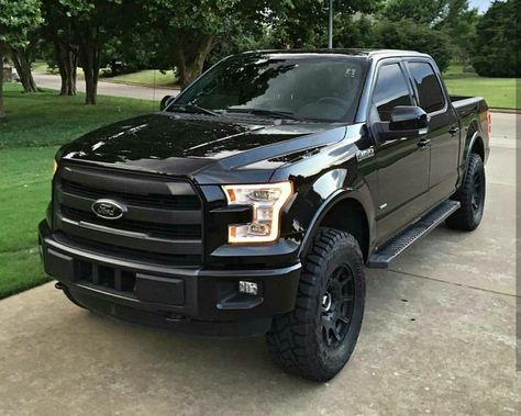 F150 Black F150, Jacked Up Ford F150, Black Ford F150, 2018 Ford F150 Lifted, F150 Lifted Black, Ford Lobo, F150 Leveled On 35s, Giant Truck, Ford F150 Fx4