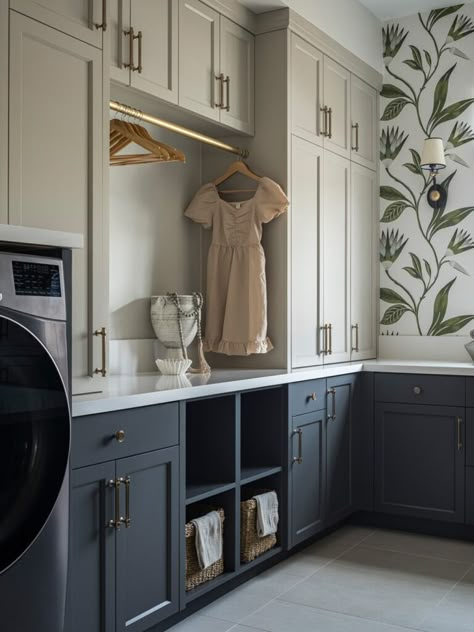 Custom Laundry Room Ideas, Landry Designs Room, Laundry Room Cabinetry, Mud Room Laundry Room Combo, Laundry Room Inspo, Laundry Room Update, Laundry Room Wallpaper, Dream Laundry Room, Modern Laundry