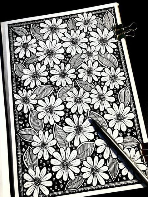 Zen Doodle Flowers, Flower Zentangle Patterns, Full Page Doodle Pattern, Doddle Art, Zentangle Pattern, Doodle Art Flowers, Zen Doodle Patterns, Zentangle Artwork, Mandala Art Therapy