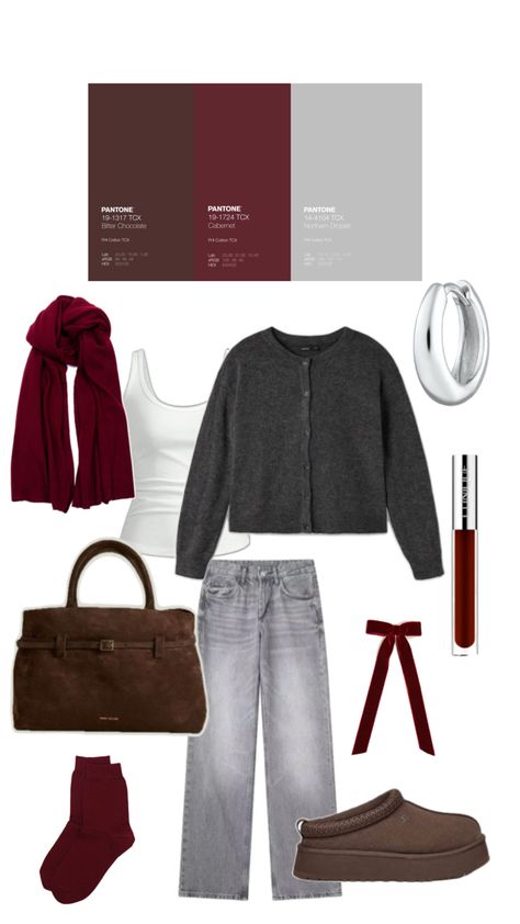 Outfit inspo burgundy outfit color combo 2024 colour combos Gray Outfit, Burgundy Outfit, Color Combos Outfit, Outfit Inspired, Brown Outfit, Colour Combo, Colour Combos, Grey Outfit, Chocolate Color