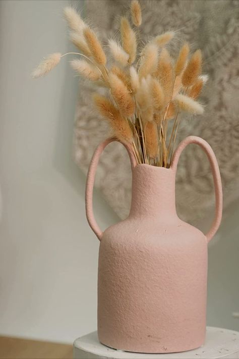 The curved handle design makes the flower vases unique and stylish, adding artistic flavor to your interior decoration.It can be matched with dried flowers, artificial flowers, and green plants. Affiliate link Terracotta Vases, Blue Ceramic Vase, Vintage Pottery Vases, Vases For Flowers, Home Decor Rustic, Flowers Dried, Modern Ceramics, Pampas Grass, Blue Ceramics