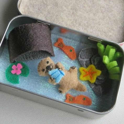 Felt Otter, Wavy Fabric, Fish In The Water, Mint Tin Crafts, Baby Otter, Toy Fish, Altoid Tin, Altoids Tins, Baby Otters