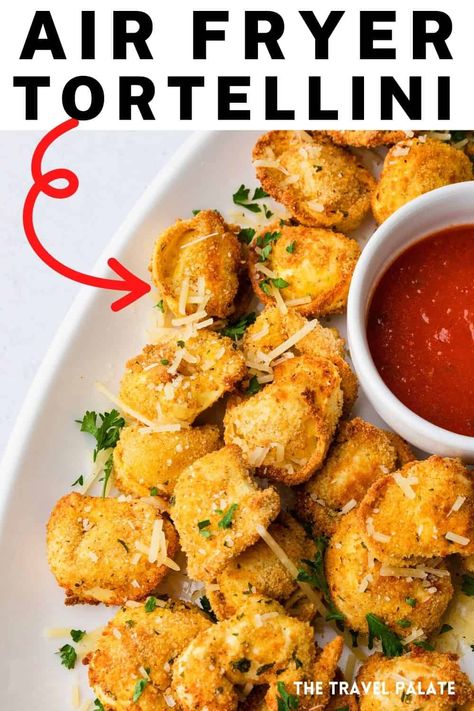 Cheese Tortellini Air Fryer, Easy Appetizers Air Fryer, Easy Appetizers For A Party Air Fryer, Air Fryer Tortellini Bites, Fried Tortellini Air Fryer, Air Fried Tortellini, Air Fryer Recipes Snacks Appetizers, Air Fried Gnocchi, Tortellini Air Fryer