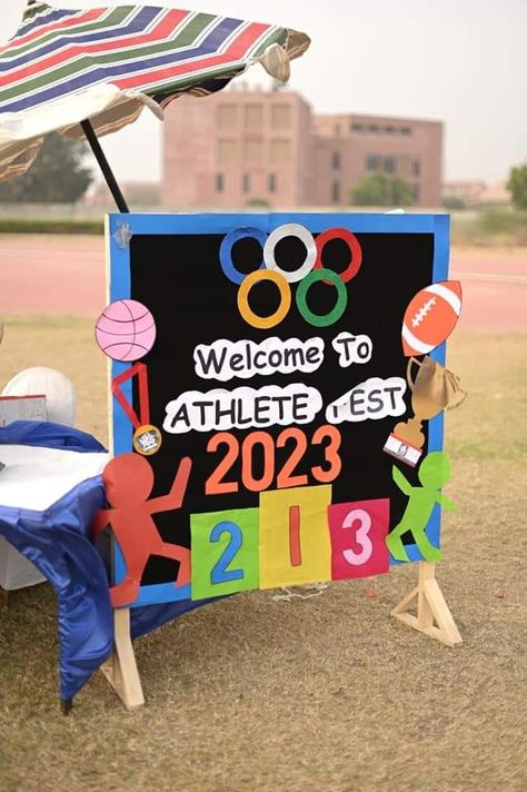 Olympic Decorations Classroom, Aileen Costume, Sports Day Board Decoration, Olympic Decorations, Sports Day Banner, Sports Backdrop, Sports Day Decoration, Sports Day Poster, Olympics Decorations