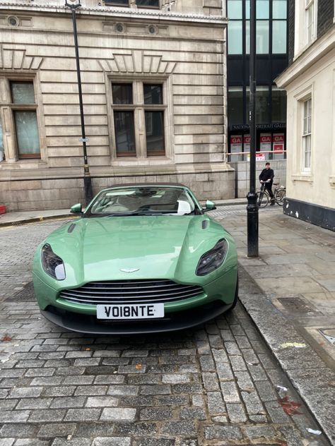 Green Aston Martin Aesthetic, Old Money Aesthetic Car, Car Old Money, Green Aston Martin, Sage Green Aesthetic, Car Spotting, Trafalgar Square London, Aesthetic Car, London Aesthetic