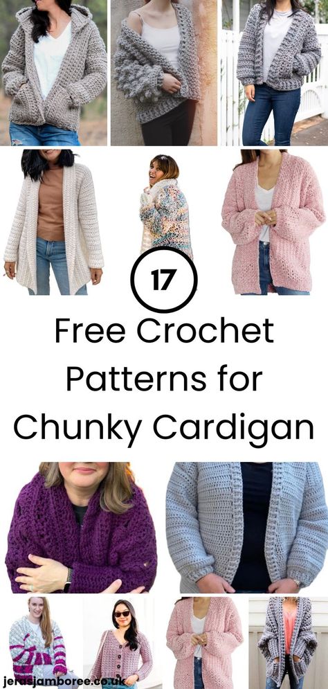 12 photos showing women wearing different styles of easy chunky crochet cardigans Hat Patterns Crochet, Chunky Wool Crochet, Chunky Cardigan Pattern, Chunky Crochet Cardigan, Chunky Yarn Crochet Pattern, Chunky Yarn Crochet, Crochet Baby Sweater Pattern, Crochet Throw Pattern, Crochet Cardigan Pattern Free