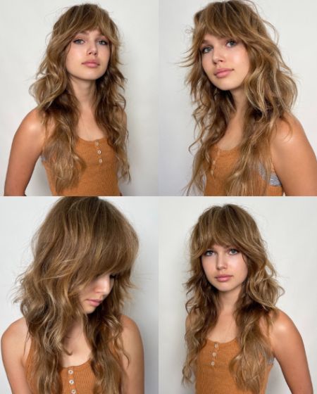 Blond Long Shag Haircut, Shag Hair Outfit, Modern Shag Long Hair, Light Brown Shag Hair, Bohemian Shag Haircut, Long Razor Shag Haircut, Shag Hair With Highlights, Stevie Nicks Shag Haircut, Female Shag Haircut