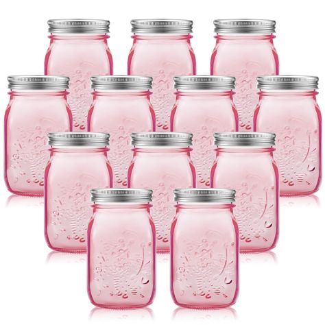 PRICES MAY VARY. What's Contained in the Package: you will get 12 pieces of mason color jars in mainly pink, classic and stylish, enough quantities to meet your daily using and replacing needs, or you can share them with your neighbors and family members Proper Capacity to Use: each of these canning jars has a capacity of 32 oz, allowing you to store various food and spices, such as nuts, candies, and beans; Please do not put too hot or cold water into it Safe to Apply: mason color jars are main Pink Mason Jars, Colored Mason Jars, Canning Ideas, Jars With Lids, Canning Jar, Glass Mason Jars, Ball Jars, Canning And Preserving, Baby Shower Centerpieces