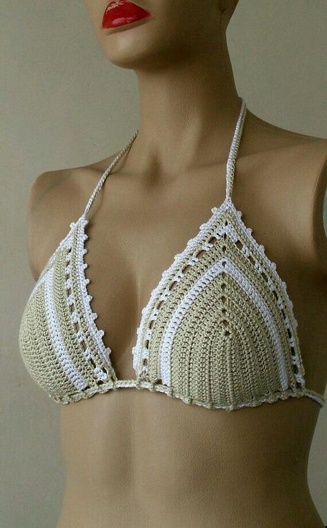 White Crochet Swimwear, Crochet Bathing Suit Top, Crochet Bathing Suits, Bikinis Crochet, شال كروشيه, Crochet Bra, Crochet Swimwear, Crochet Halter, Crochet Halter Tops