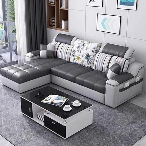 CASASTYLE Syria 4 Seater Fabric-Leatherette LHS L Shape Sofa Set (Black-Light Grey. Tufted Sectional Sofa, Tufted Sectional, Modern Seat, Sofa With Storage, White Lake, Modern Upholstery, Sofa Chaise, Table Cafe, Modern Seating