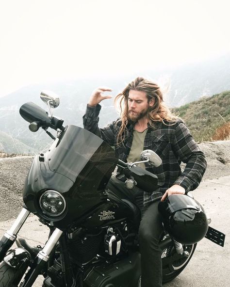 Brock Ohurn, Biker Photoshoot, Bike Photoshoot, Biker Men, Harley Bikes, Viking Style, Club Style, Long Hair Styles Men, Biker Style