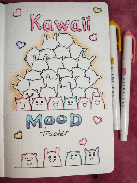 Kawaii Mood Tracker, Journal Kawaii, Smashbook Ideas, Tracker Ideas, Kawaii Sticker, Bullet Journal Mood, Bullet Journal Writing, Creative Journal, Kawaii Stickers