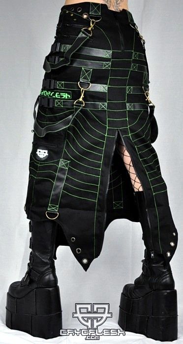 Cyberpunk Skirt, Cybergoth Outfits, Futuristic Punk, Cybergoth Fashion, Office Goth, Tripp Pants, Cyberpunk Clothing, Cyberpunk Clothes, Dark Future