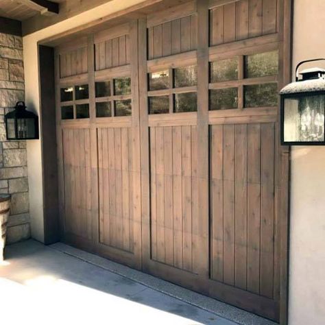 Top 70 Best Garage Door Ideas - Exterior Designs Wooden Garage Door, Brown Garage Door, Garage Door Ideas, Garage Door Lights, Faux Wood Garage Door, Garage Door Windows, Wooden Garage Doors, Farmhouse Garage, Garage Door Types