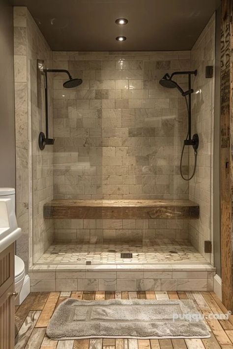 Small Bathroom Walk In Shower Ideas, Ensuite Ideas, Rustic Shower, Rustic Bathroom Designs, Bathroom Farmhouse Style, Master Bath Remodel, Rustic Bathrooms, Bathroom Remodel Shower, Ideas Casa